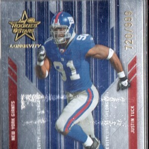JUSTIN TUCK RC 2005 Leaf Rookies & Stars Longevidad #130 Football Card #/999 - New York Giants