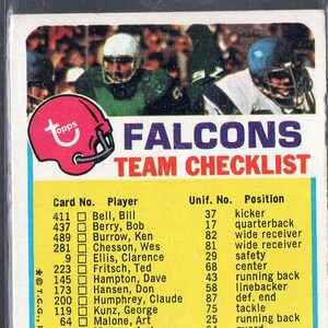ATLANTA FALCONS CL 1972 Tarjeta de Fútbol Topps