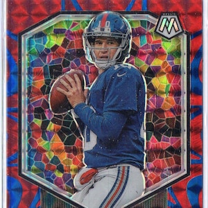 Tarjeta de fútbol americano ELI MANNING 2020 Panini Mosaic Old School Reactive Blue Prizm n.° 99 - New York Giants