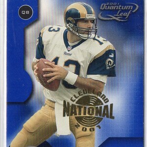 KURT WARNER 2001 Quantum Leaf #168 Cleveland National Promo Parallel Football Card - St Louis Rams