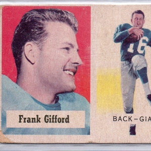 Tarjeta de fútbol americano Topps n.° 88 de FRANK GIFFORD 1957 - New York Giants