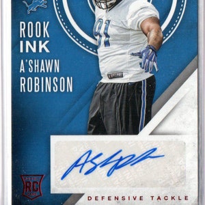 Tarjeta de fútbol con autógrafo Rook Ink de Panini Contenders 2016 de A'SHAWN ROBINSON en paralelo rojo - Detroit Lions