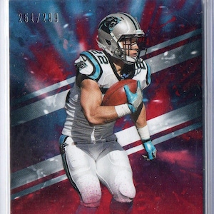 Tarjeta de fútbol paralela roja Panini Origins n.° 45 de CHRISTIAN McCAFFREY 2018, n.° 299 - Carolina Panthers