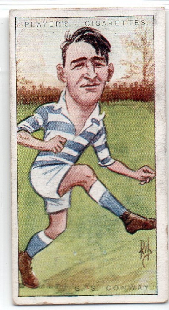 G.S. CONWAY 1926 Player Football Caricatures Rip #28 Cigarette Card -  Fettes Cambridge