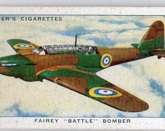 FAIREY BATTLE BOMBER 1938 Jugador Aviones de la Tarjeta de Cigarrillo R.A.F. #11