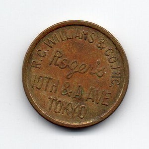 R.C. WILLIAMS c.1950's Rogers Juke Box Token Coin - Tokyo Japan
