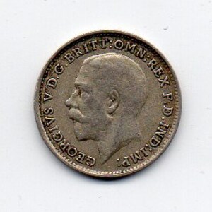 KING GEORGE V 1921 Great Britain Three Pence Silver Coin