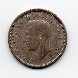 KING GEORGE VI 1939 Great Britain Six Pence Silver Coin