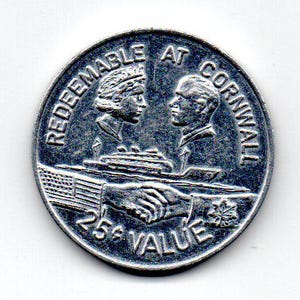 QUEEN ELIZABETH II/Prince Phillip 1959 Seaway City Opening Aluminum Token Coin - Cornwall, Ontario Canada