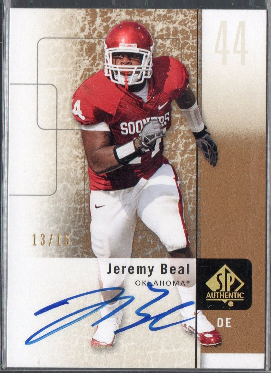 Jeremy Beale JEREMY BEAL 2011 SP Authentic Autograph Football Card #/15 - Oklahoma ...