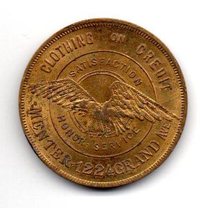MENTER CLOTHING c.1920&#39;s Merchant Trade Good Luck Token Coin