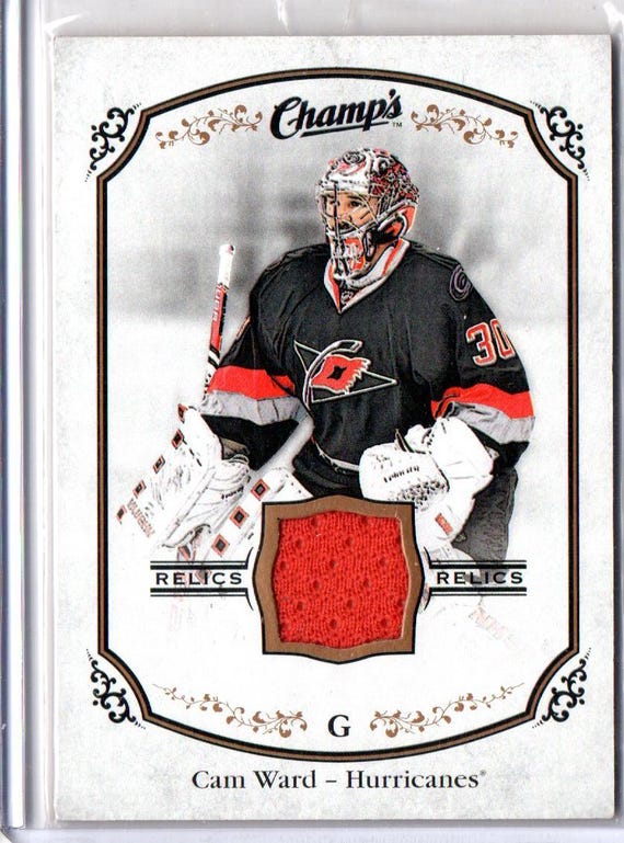 CAM WARD 2015 UD Champ's Relics Game Jersey Hockey Card Carolina