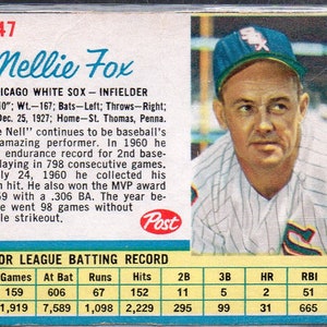 NELLIE FOX 1962 post #47 honkbal kaart-Chicago White Sox