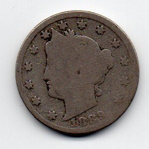 Vintage 1889 US Liberty Head V Nickel (A) Coin