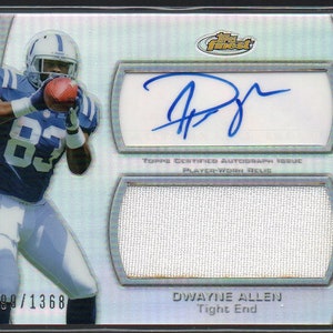 DWAYNE ALLEN 2012 Topps Finest Jersey/Autograph Football Card #/1368 - Indianapolis Colts