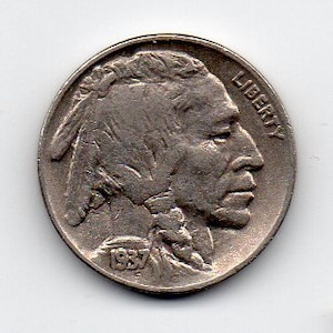 Vintage 1937 US Buffalo Nickel Coin