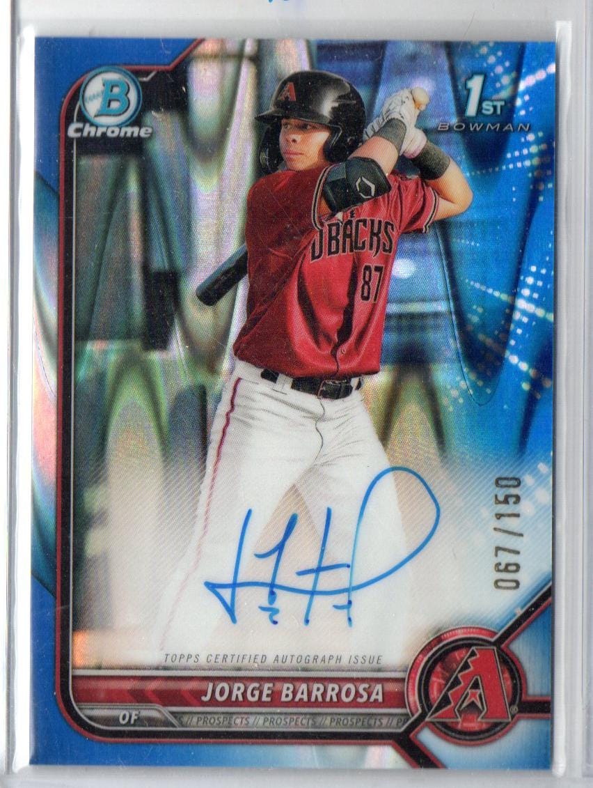 JORGE BARROSA 2022 Bowman Chrome Prospects Autograph Blue