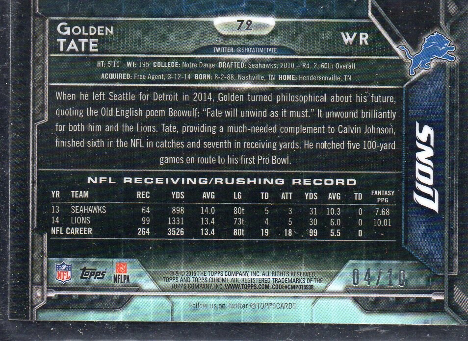 ゴールデン テイト 2015 トップス クローム ミニ #72 ゴールド