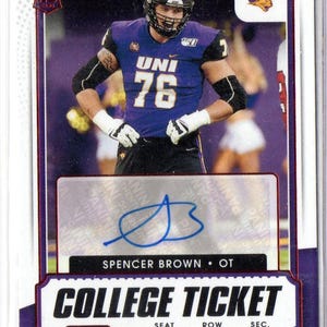 Tarjeta de fútbol con autógrafos en paralelo roja de SPENCER BROWN RC 2021 Panini Contenders #213 - Northern Iowa University