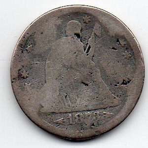 Vintage 1873 US Seated Liberty Quarter - Low Grade SILVER Coin