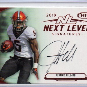 Tarjeta de fútbol americano con autógrafos de JUSTICE HILL 2019 de Sage Hit Next Level Signatures - Baltimore Ravens
