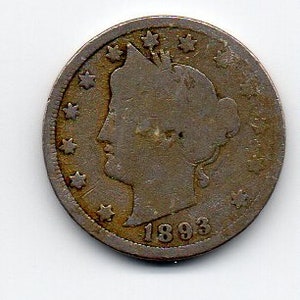 Vintage 1893 US Liberty Head V Nickel (E) Coin