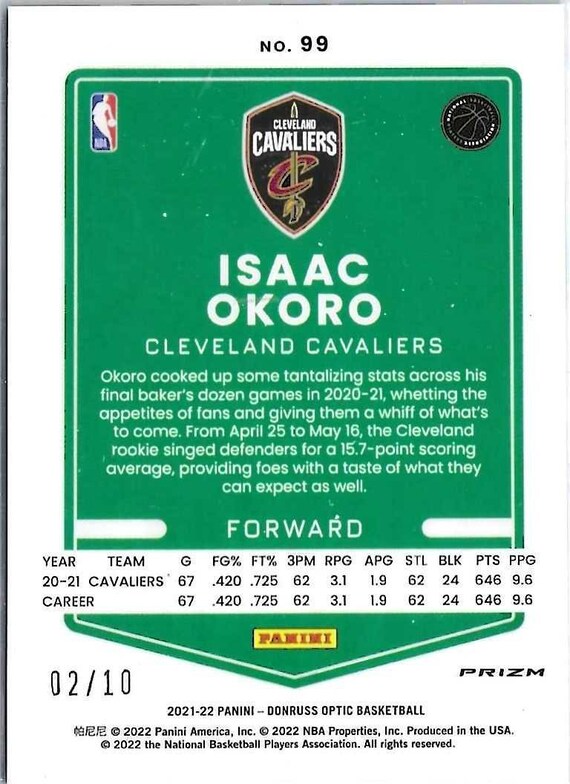 ISAAC OKORO 2021 Donruss Optic #99 Gold Pulsar Prizm Parallel