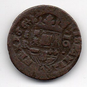Vintage 1664 Spain 16 Maravedis Coin - King Philip IV