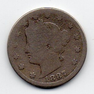 Vintage 1887 US Liberty Head V Nickel Coin (A)