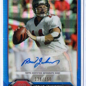 Tarjeta de fútbol americano Topps Chrome Autograph Blue Refractor n.° 150 de Brad Johnson 2024 - Tampa Bay Buccaneers