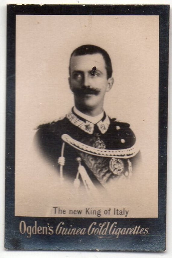 ogdens guinea gold cigarette cards New King of Italy (VICTOR EMMANUEL III) c.1900 Ogdens Guinea Gold Cigarette  Card