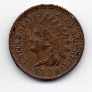 Vintage 1904 US Indian Head Cent Coin