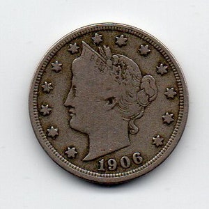 Vintage 1906 US Liberty Head V Nickel Coin