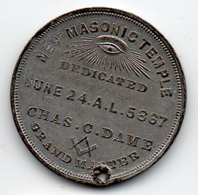 NEW MASONIC TEMPLE C.1860's Dedication Coin Token - Boston