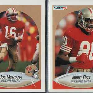 JOE MONTANA/JERRY RiCE 1990 Fleer Football Cards (2) Lote
