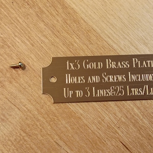 Custom Etched Brass Trophy Name Plate (1"x3") with Screws