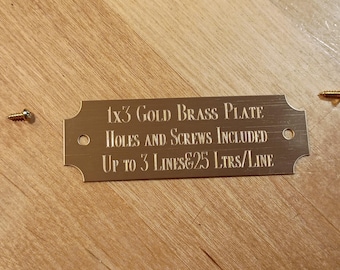 1"x3" Custom Engraved Gold or Black Brass Name Plate with Screws/Plaque Award Art-Trophies-Gift-Taxidermy-Flag Case Free Custom Engraving