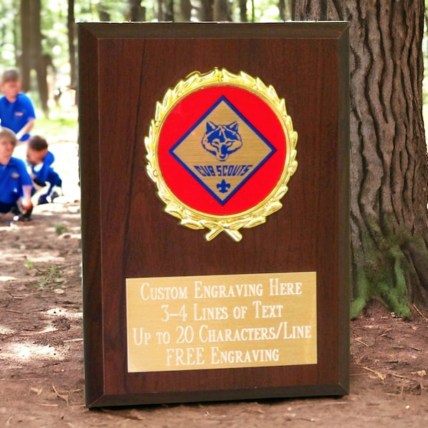 Cub Scout Award Plaque 4x6 Trophy FREE custom engraving