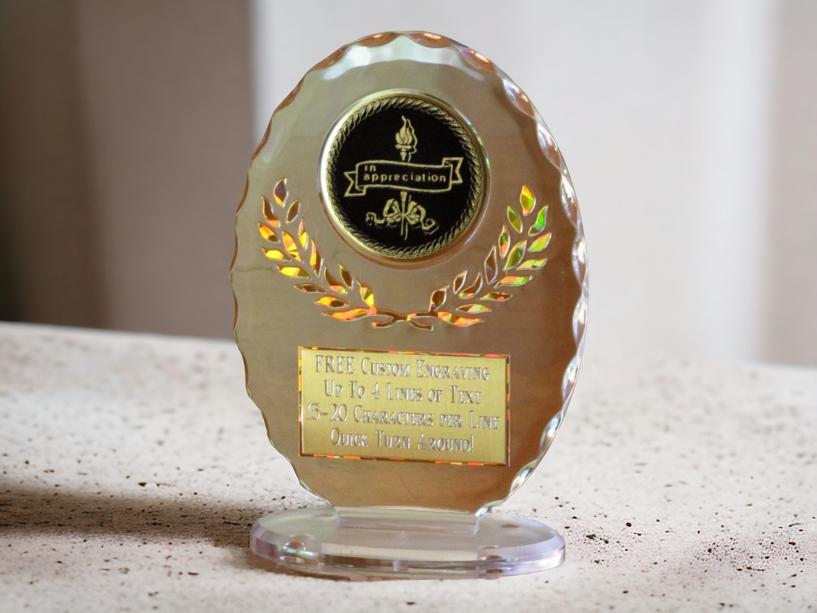 Engravable Black Glass Award Plaque with Gold Border Top of Form