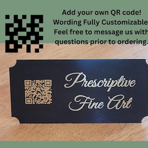 2&quot; x 4&quot; QR Code Sign, Custom QR code tag, black metal plaque, engraved with custom text, tag For Business or Art, Laser Engraved Plate