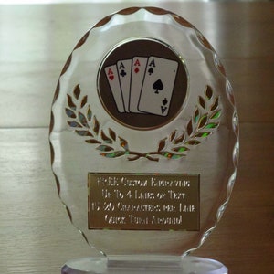 Poker/Blackjack/Card Playing 6 1/2" Acrylic Award Trophy FREE custom engraving