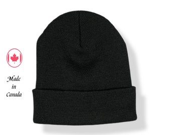 Tuque Winter Hat Cuff Beanie Made In Canada Black