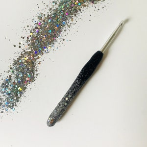 crochet hook, glitter crochet hook, holographic crochet hook, handmade crochet, crochet gift idea, crochet gifts uk, ombre happy birthday