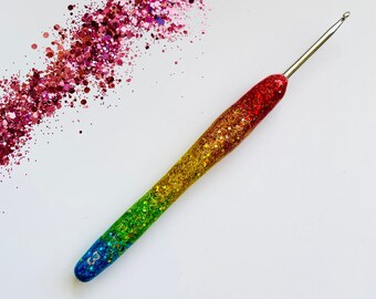 Rainbow crochet hook, glitter crochet hook, handmade crochet hooks, crochet accessories uk, hooks, crochet hooks, crochet gift uk