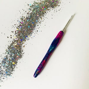 crochet hook, glitter crochet hook, holographic crochet hook, handmade crochet, crochet gift idea, crochet gifts uk, mermaid hook