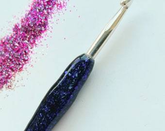 Blue purple crochet hook, glitter crochet hook, handmade crochet hooks, crochet accessories uk, hooks, crochet hooks, crochet gift uk