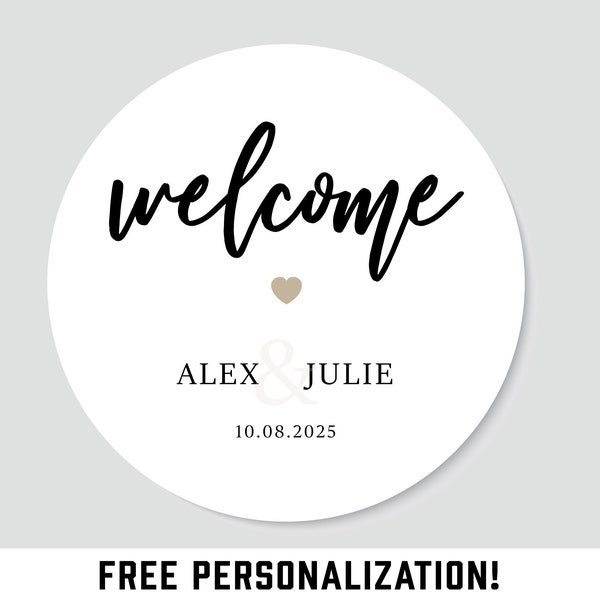 Welcome Wedding Stickers for Wedding Favors, Wedding Favor Bags, Shower Favor Bags, Bridal Shower Favors and Guest Gifts