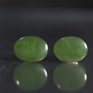 Pair Jade Sterling Silver post Earrings with Jade  cabochon,  6 x 8 mm , Jade stud earrings Lightweight