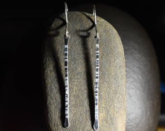 Modern Minimalist Earrings Hammered Sterling Silver Drop Dangle Earrings, Simple Silver Earrings