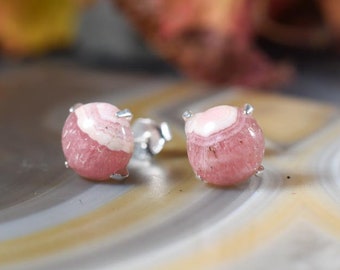 Rhodocrosite Gem Natural prong Post Earrings Rhodochrosite  rhodochrosite crystal Earrings- rhodochrosite stud earrings - pink rhodochrosite